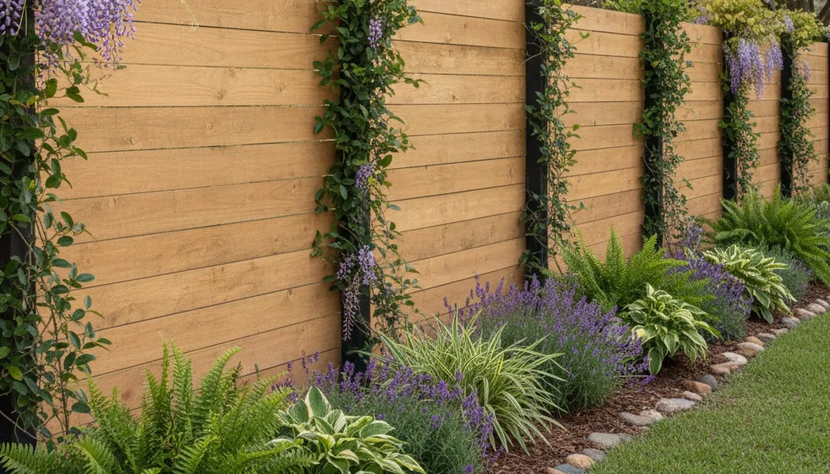 Fence with integrated landscape plantings by Chop Chop Landscaping in Sarasota, FL for privacy and curb appeal